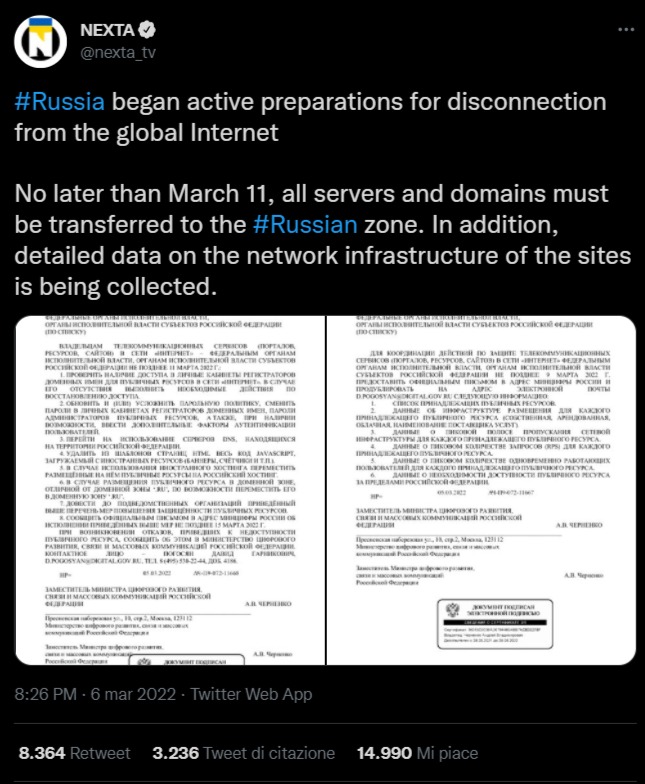 nexta tv diffonde documenti russi su twitter