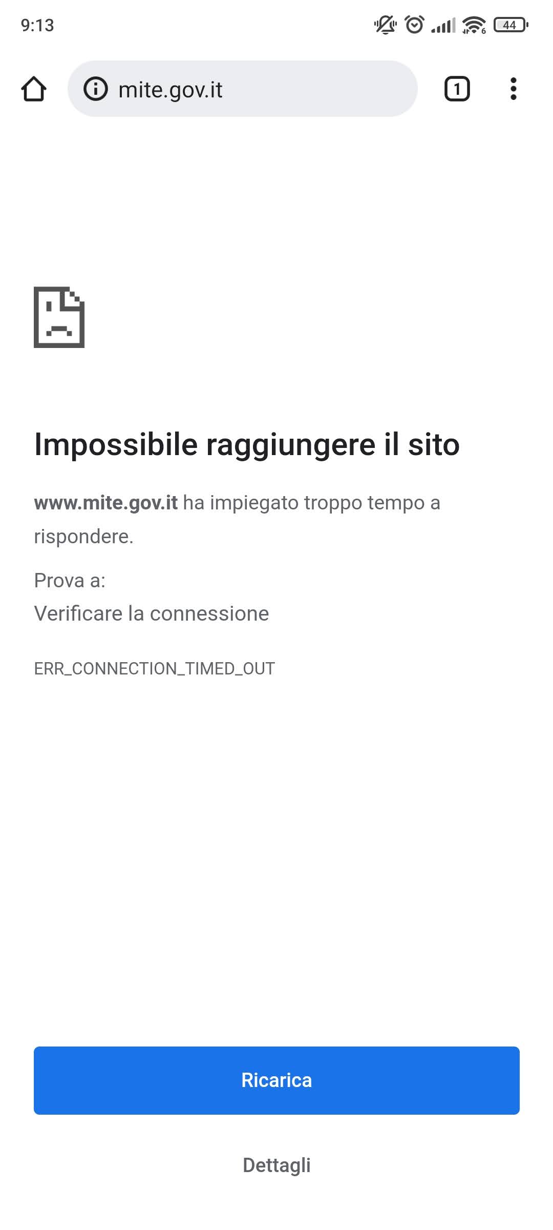 Ministero della transizione ecologica sito down