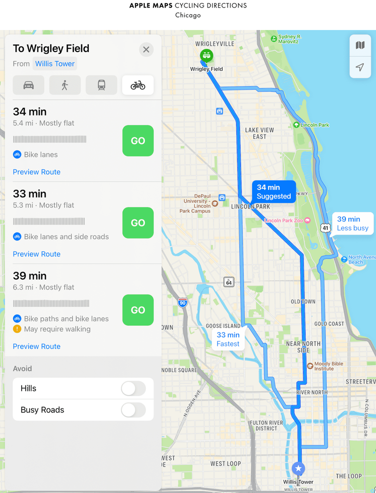 Apple Maps indicazioni stradali per ciclisti