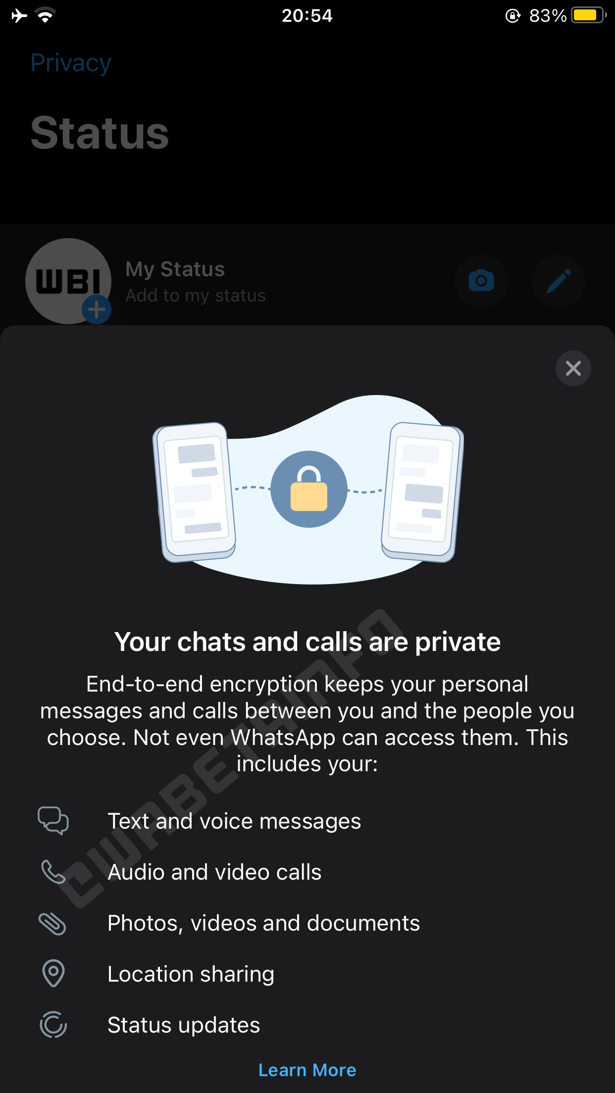 whatsapp beta ios security page