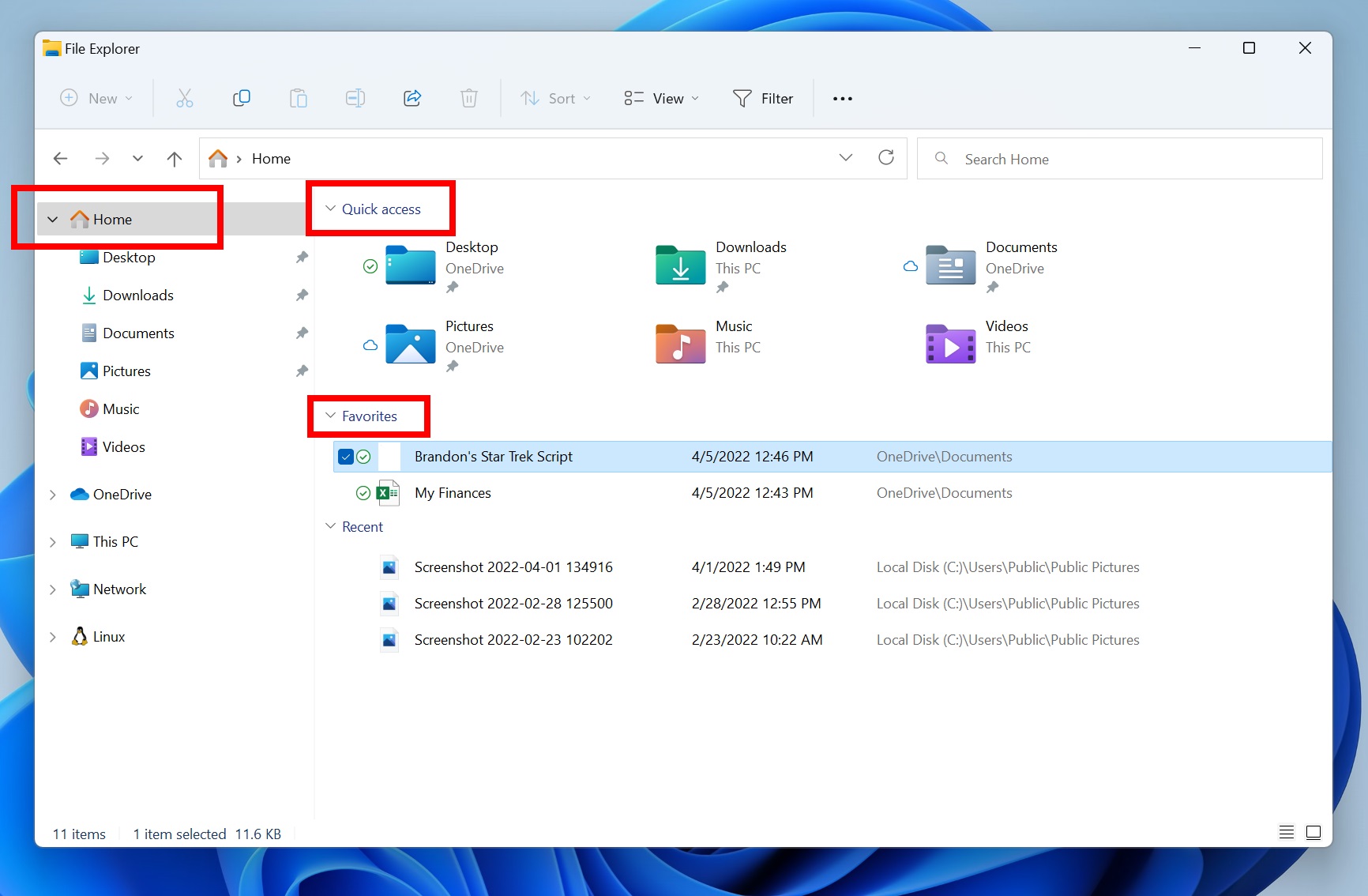 La nuova schermata iniziale di Esplora File nella build 22593 Insider Preview di Windows 11