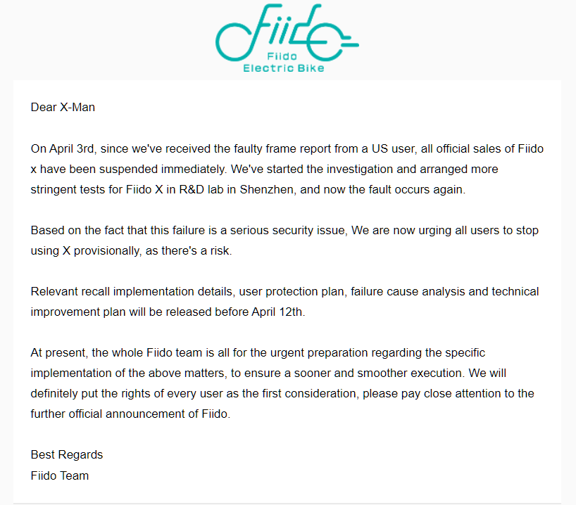 E-bike Fiido X spezzata in due: il richiamo