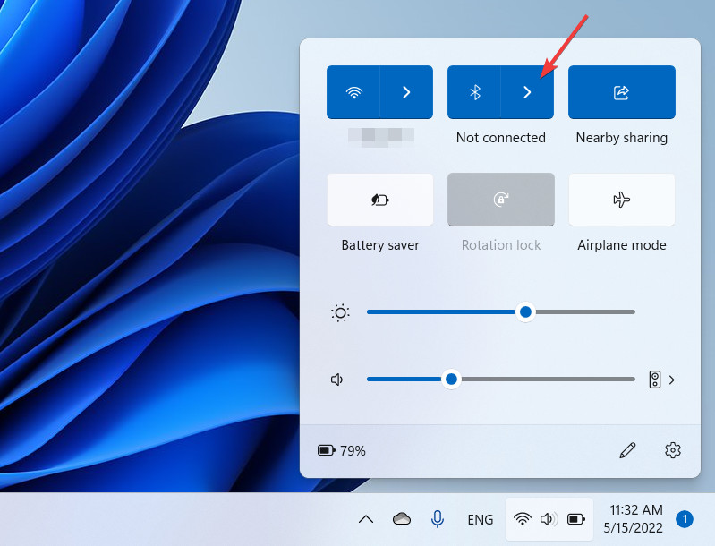 Windows 11 22H2 Quick Settings per Bluetooth