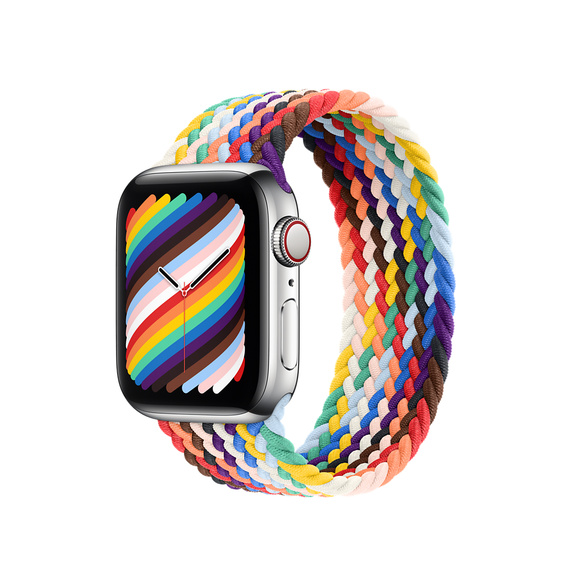 Apple Watch con cinturino Solo Loop Intrecciato Pride Edition del 2021