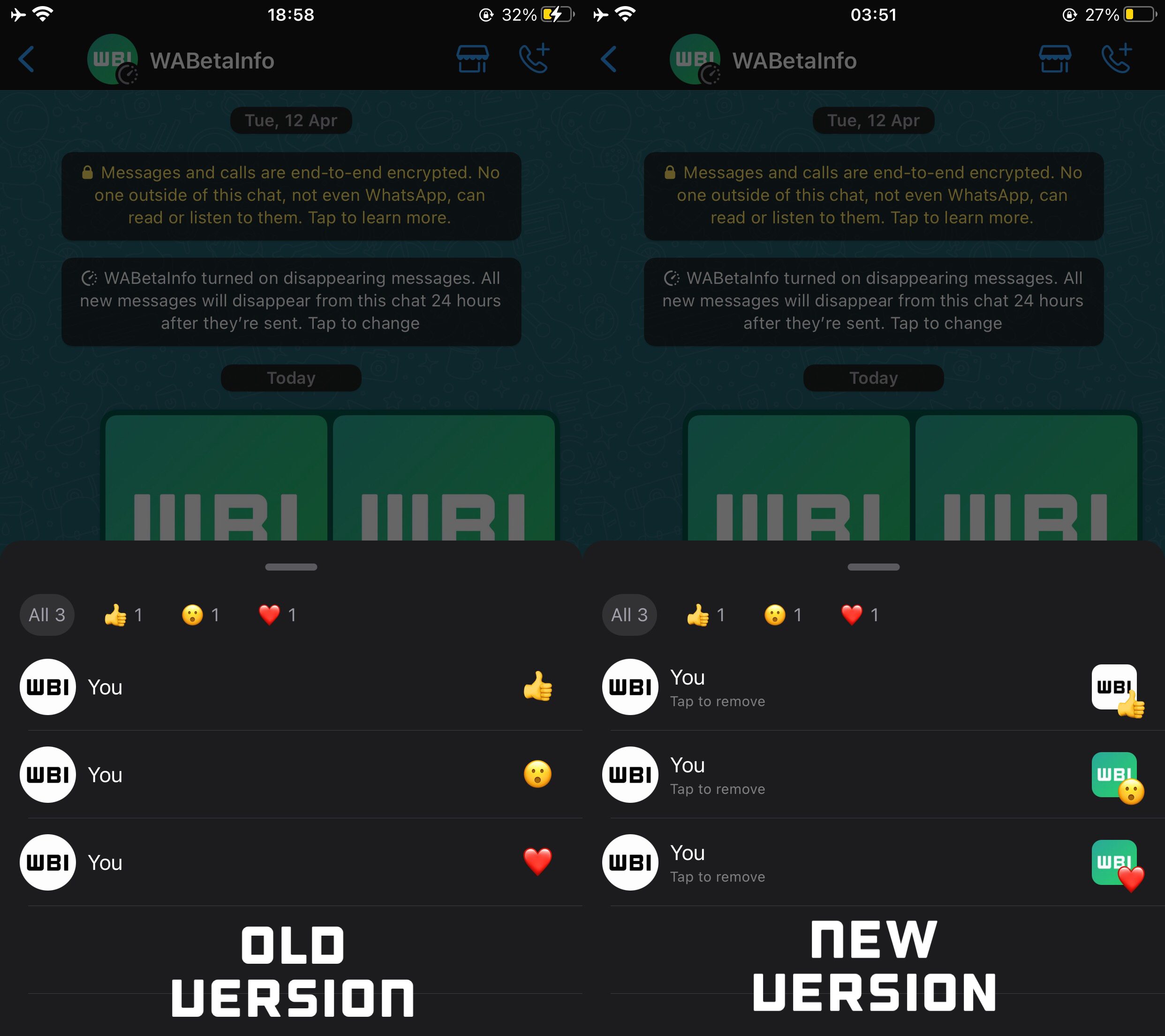 WhatsApp Beta iOS reazioni