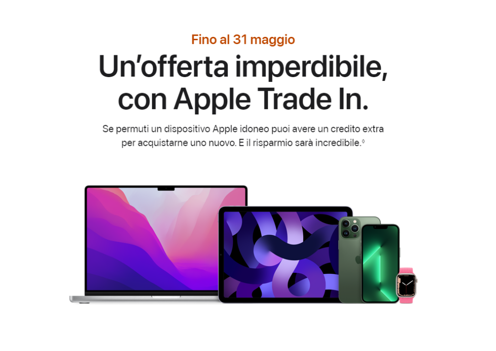 Offerta Apple Trade In permute fino al 31 maggio 2022