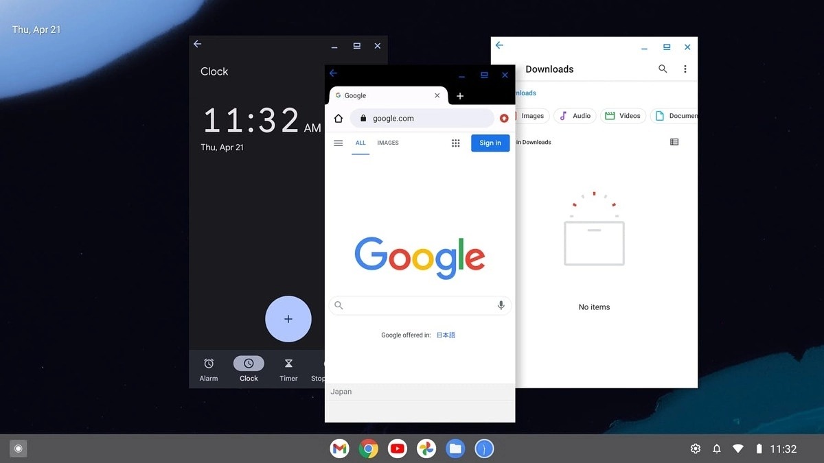 finestre a mano libera su desktop AVD Chrome OS