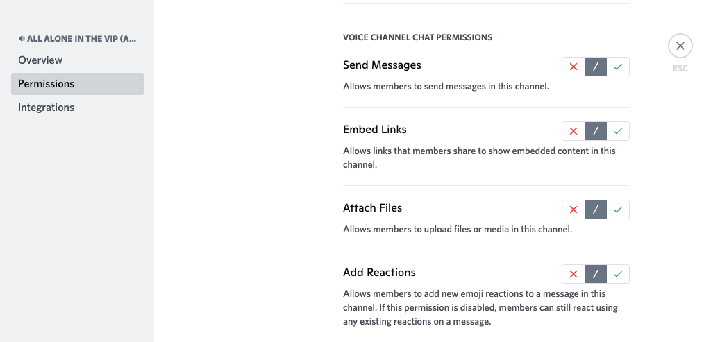 Impostazioni per moderare le chat testuali nei canali vocali di Discord