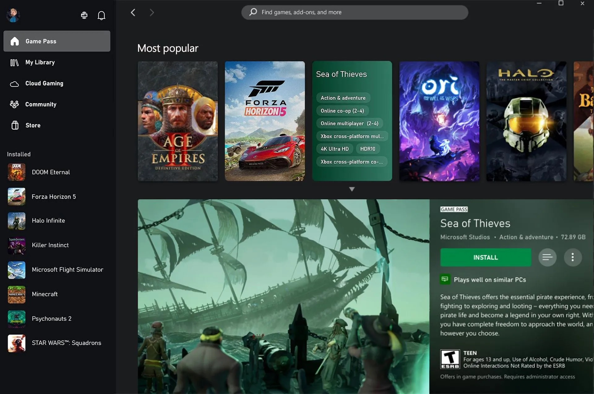 Xbox app anteprima prestazioni giochi