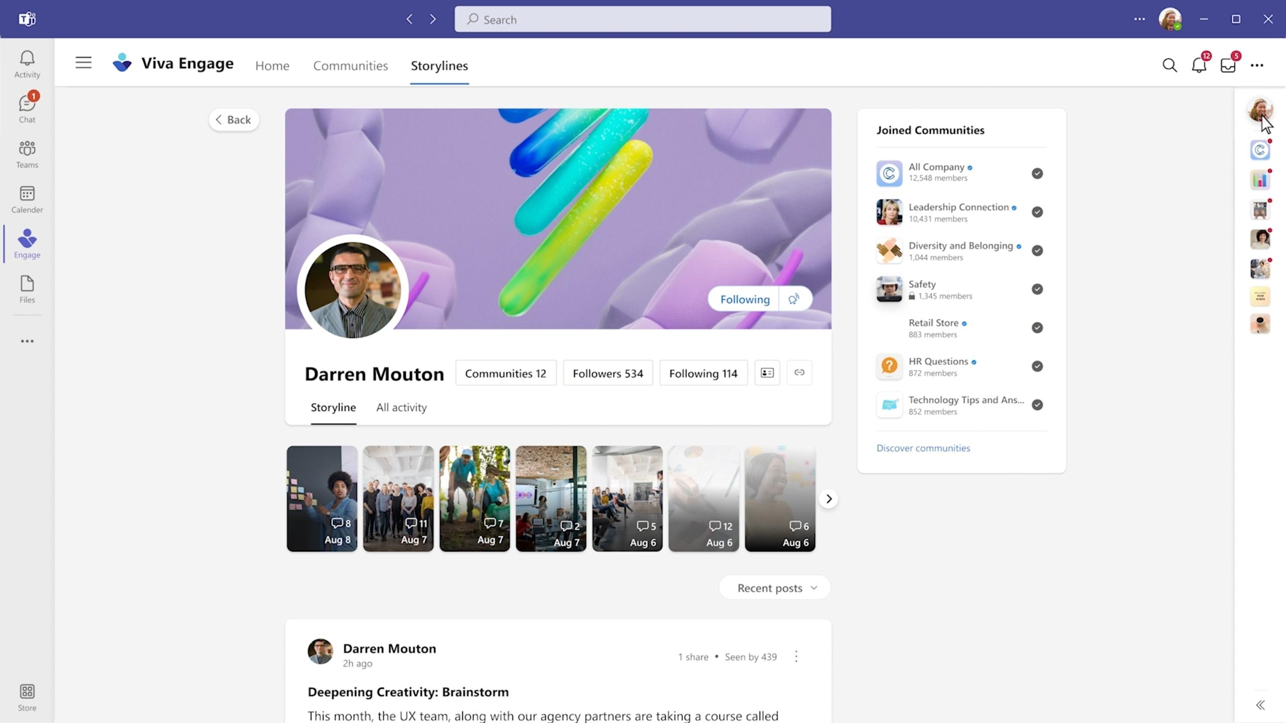Una schermata di Viva Engage, la nuova app social di Microsoft Teams