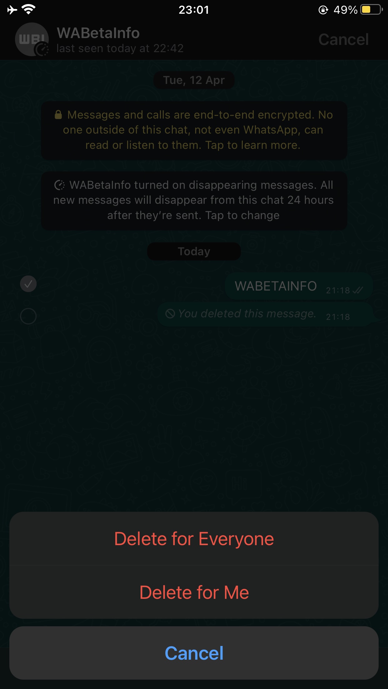 WhatsApp beta iOS eliminazione messaggi per tutti