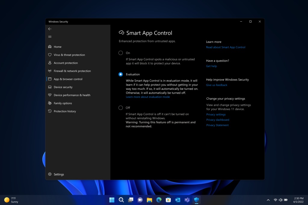 Microsoft Smart App Control Windows 11 2022 Update