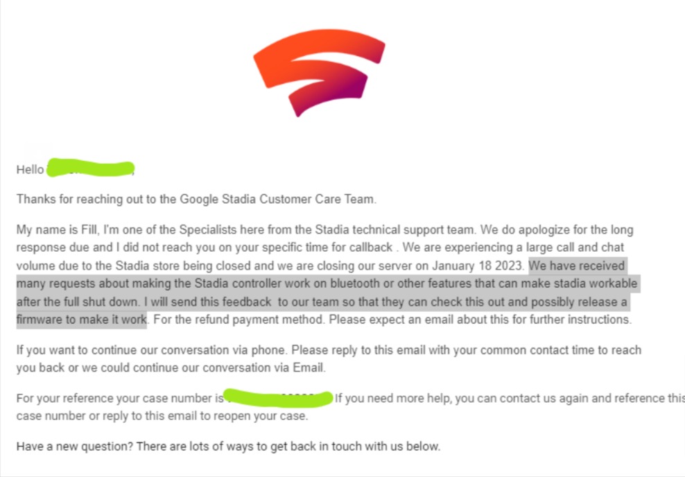 email Google controller Stadia Bluetooth