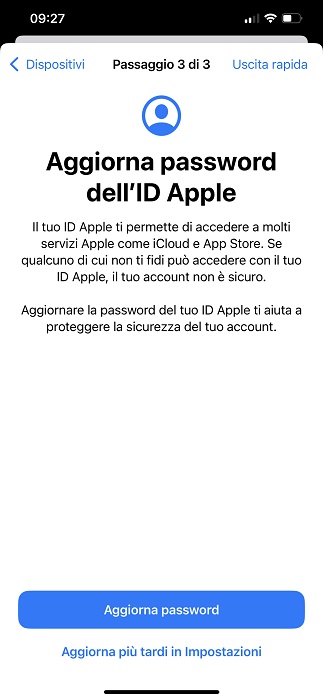 gestisci condivisione e accesso aggiorna password id apple