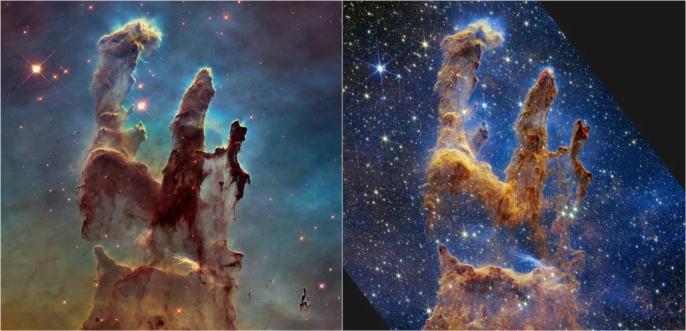 Pilastri della Creazione confronto foto Hubble e Webb