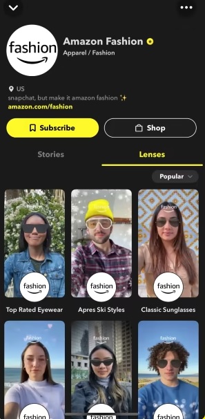 Snapchat prova occhiali Amazon Fashion