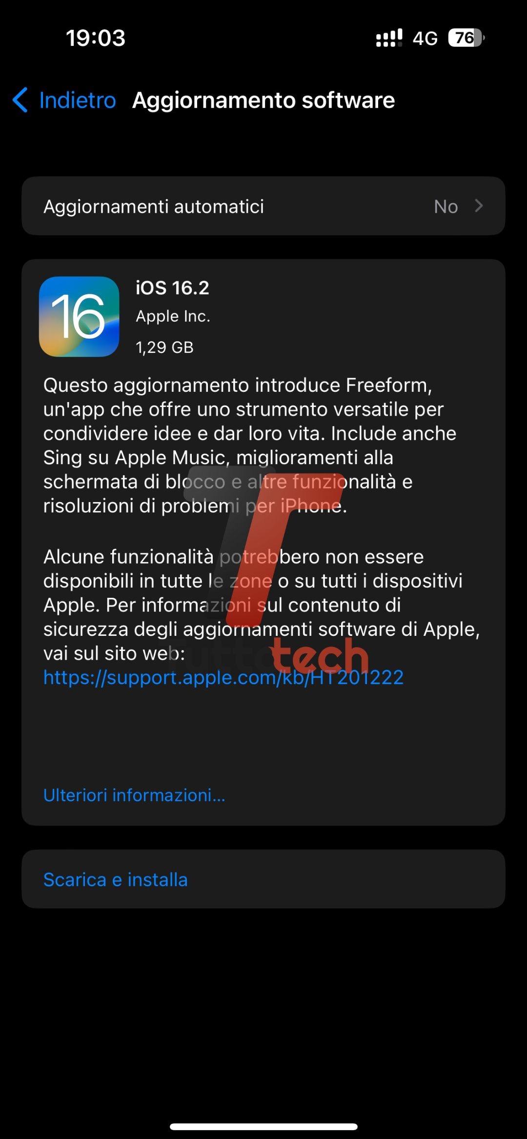 Il changelog di iOS 16.2 su iPhone 14 Pro di Apple