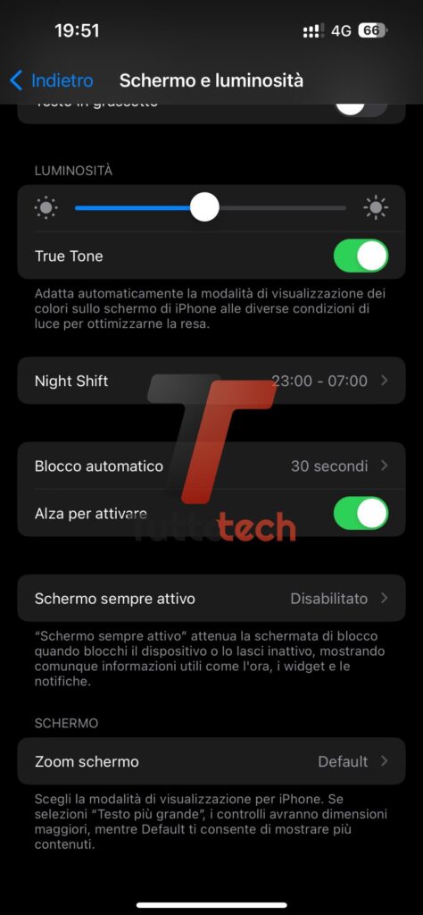 Impostazioni Schermo sempre attivo su iOS 16.2
