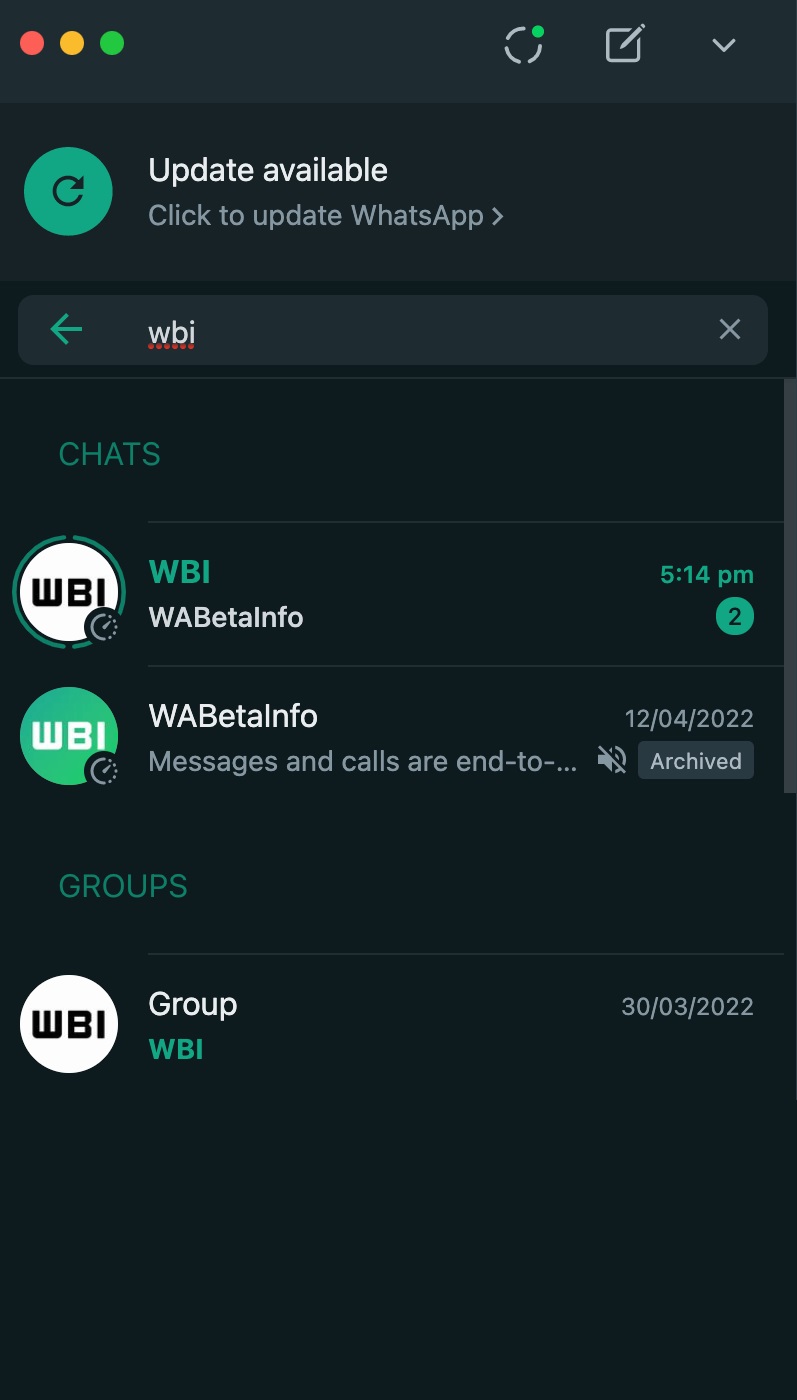 WhatsApp aggiornamento stato elenco chat