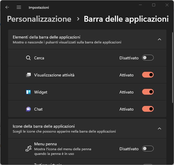opzione per nascondere cerca dalla barra delle applicazioni