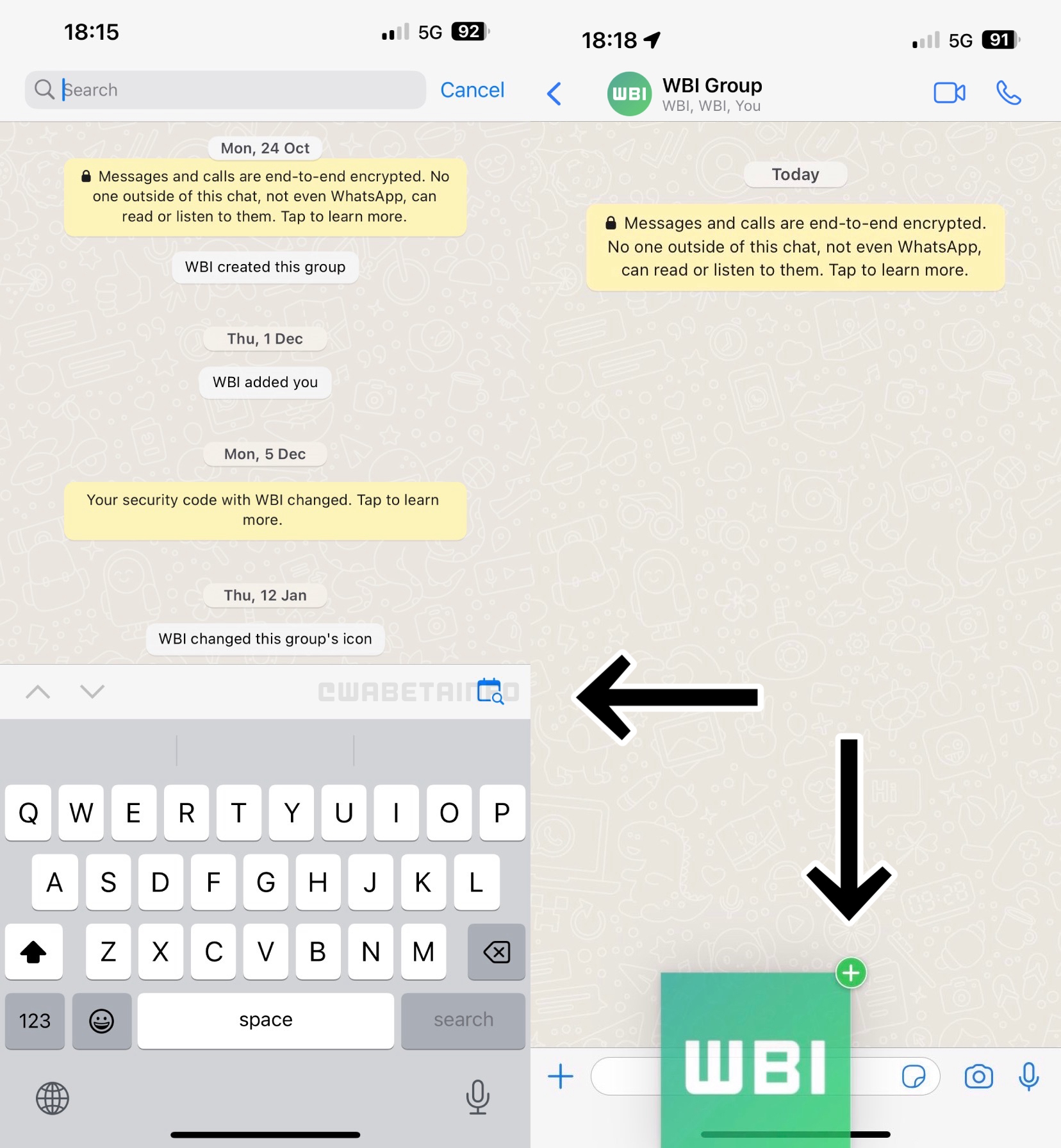 ricerca per data e trascinamento file WhatsApp iPhone