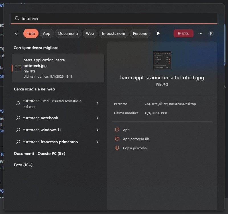 ricerca su windows 11
