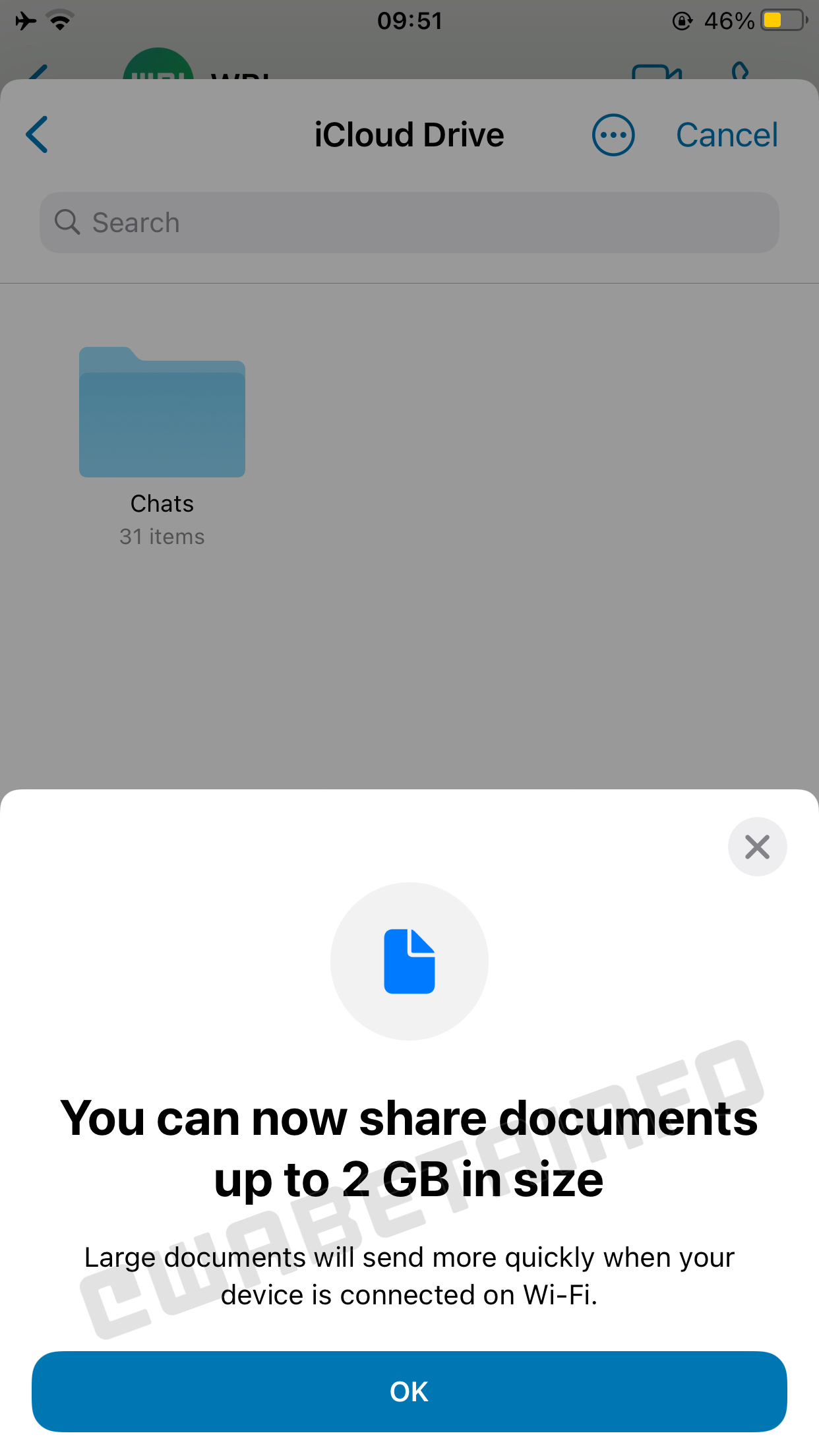 whatsapp beta ios documenti 2 GB 