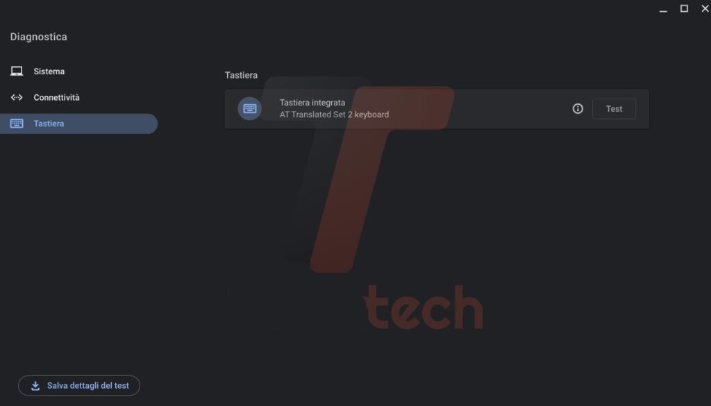 ChromeOS 110 diagnostica tastiera