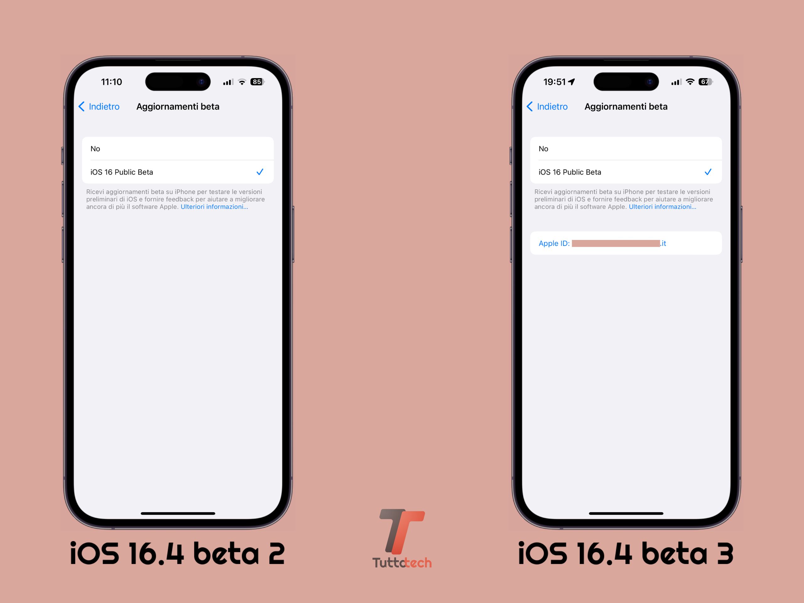 iOS 16.4 beta 2 vs beta 3 - Apple ID per le beta