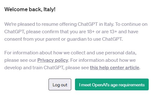ChatGPT disponibile in Italia