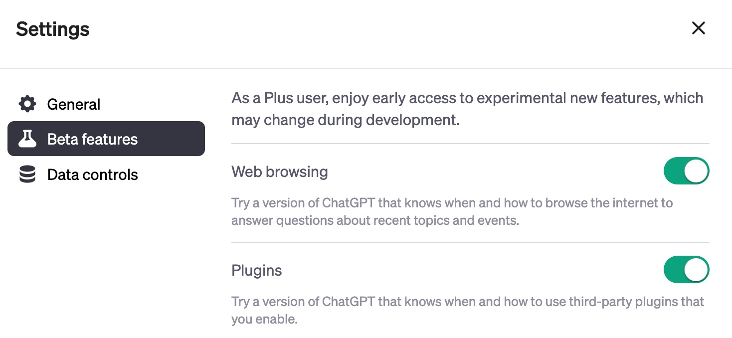 ChatGPT funzioni beta navigazione web e plug-in