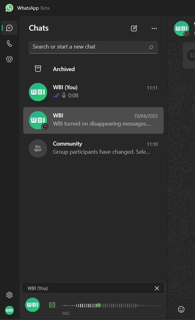 WhatsApp Windows messaggi vocali esterno chat