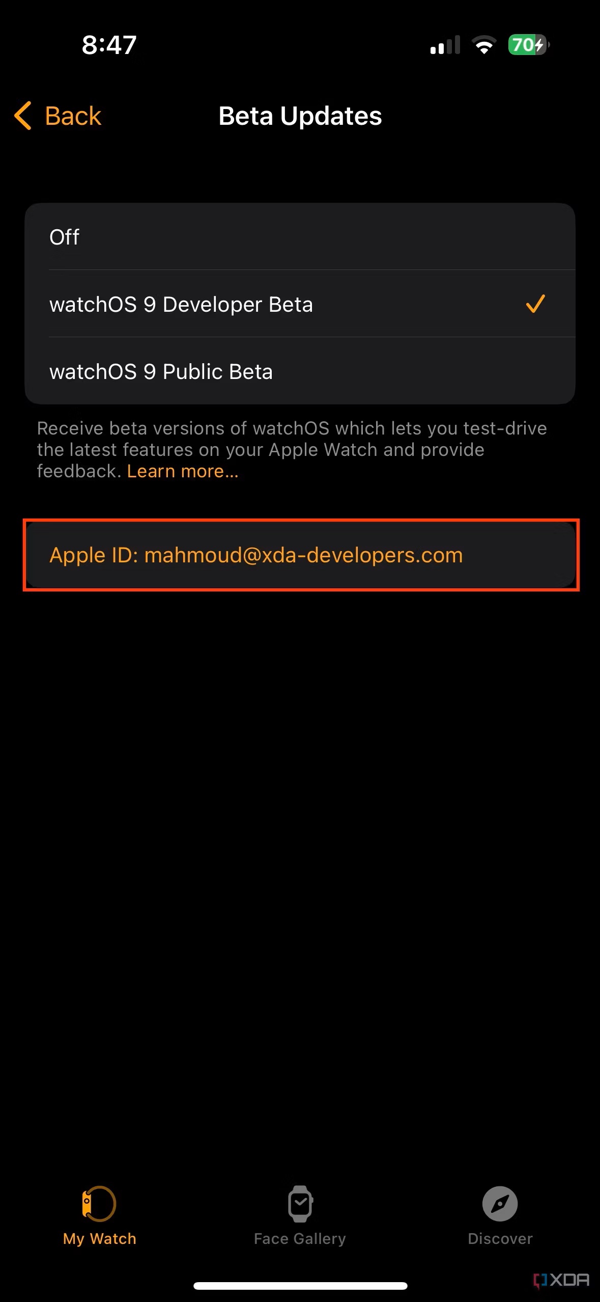 iOS 16.5 beta 4 watchOS beta con differente Apple ID