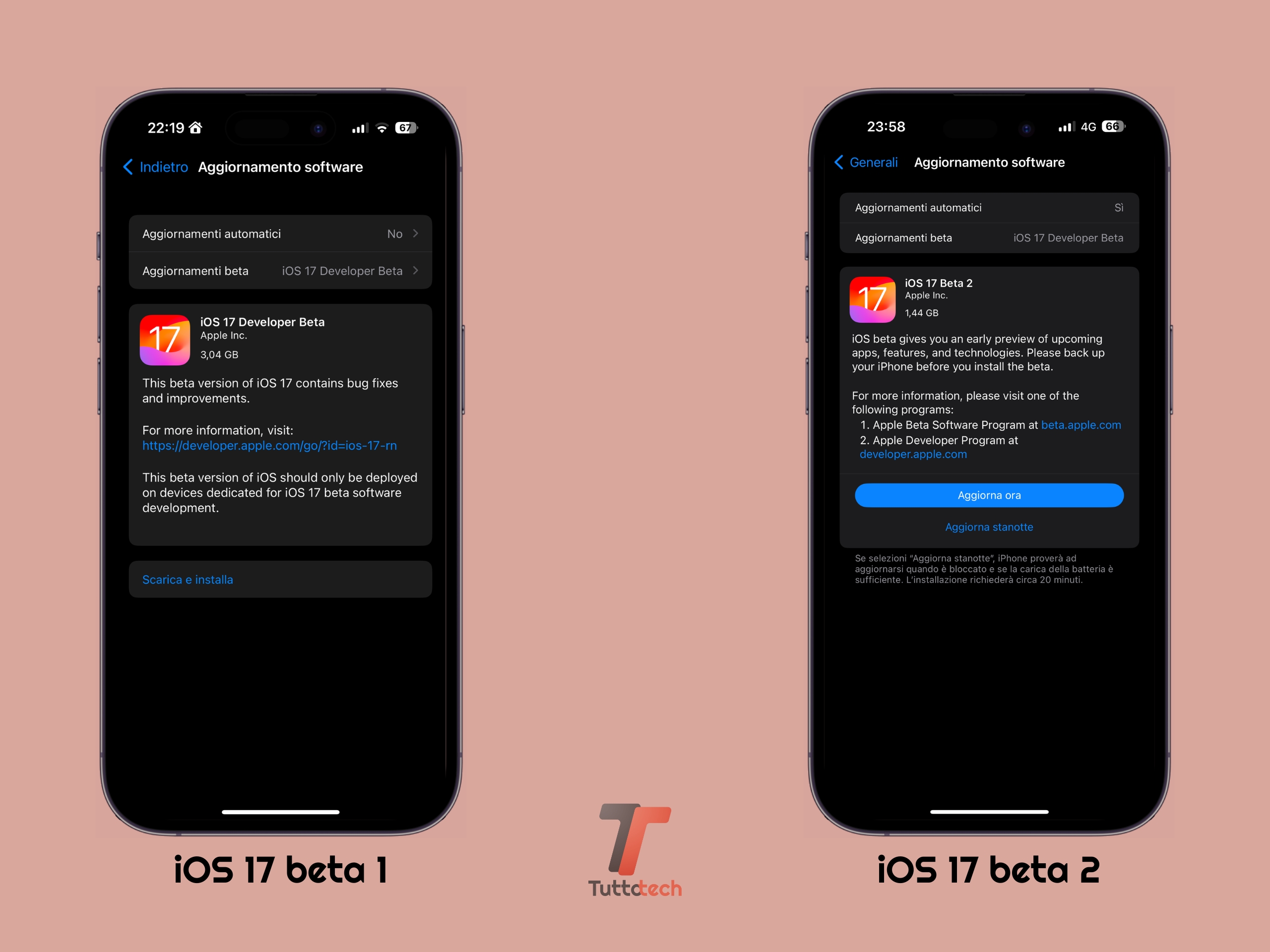 Apple iOS 17 DB1 vs DB2 su iPhone 14 Pro Max