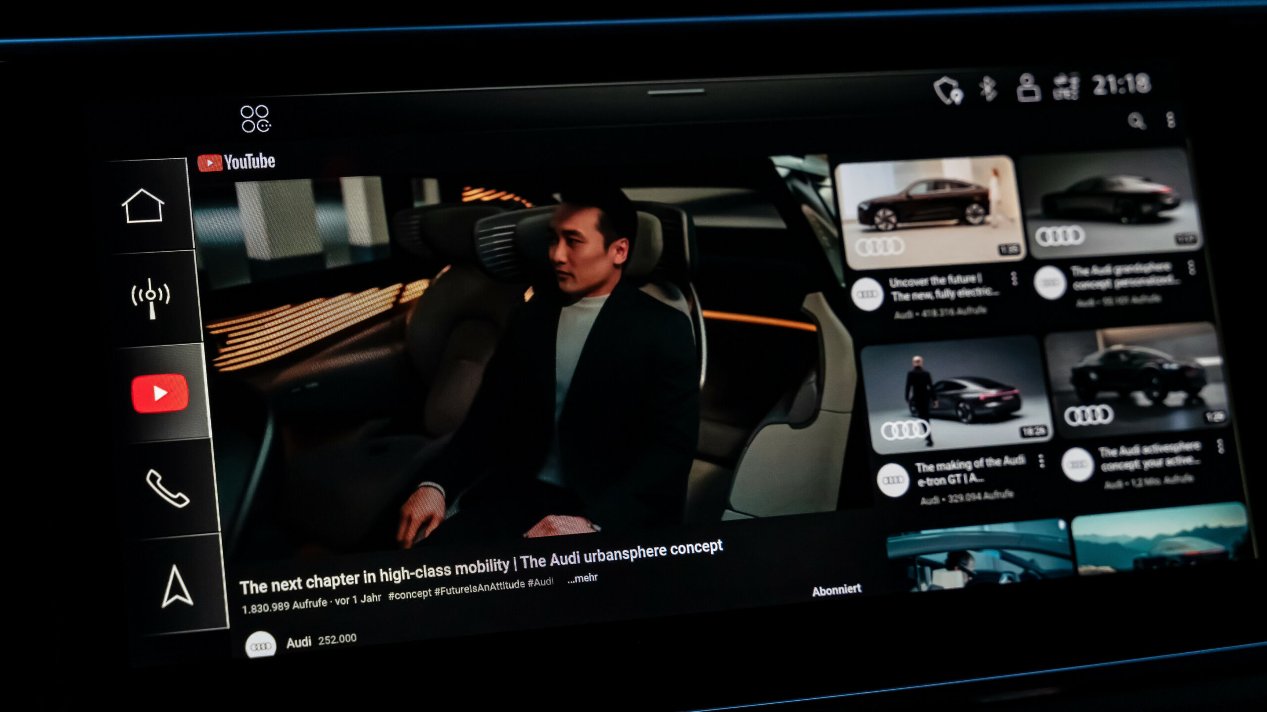 Audi integra l'app di YouTube in auto