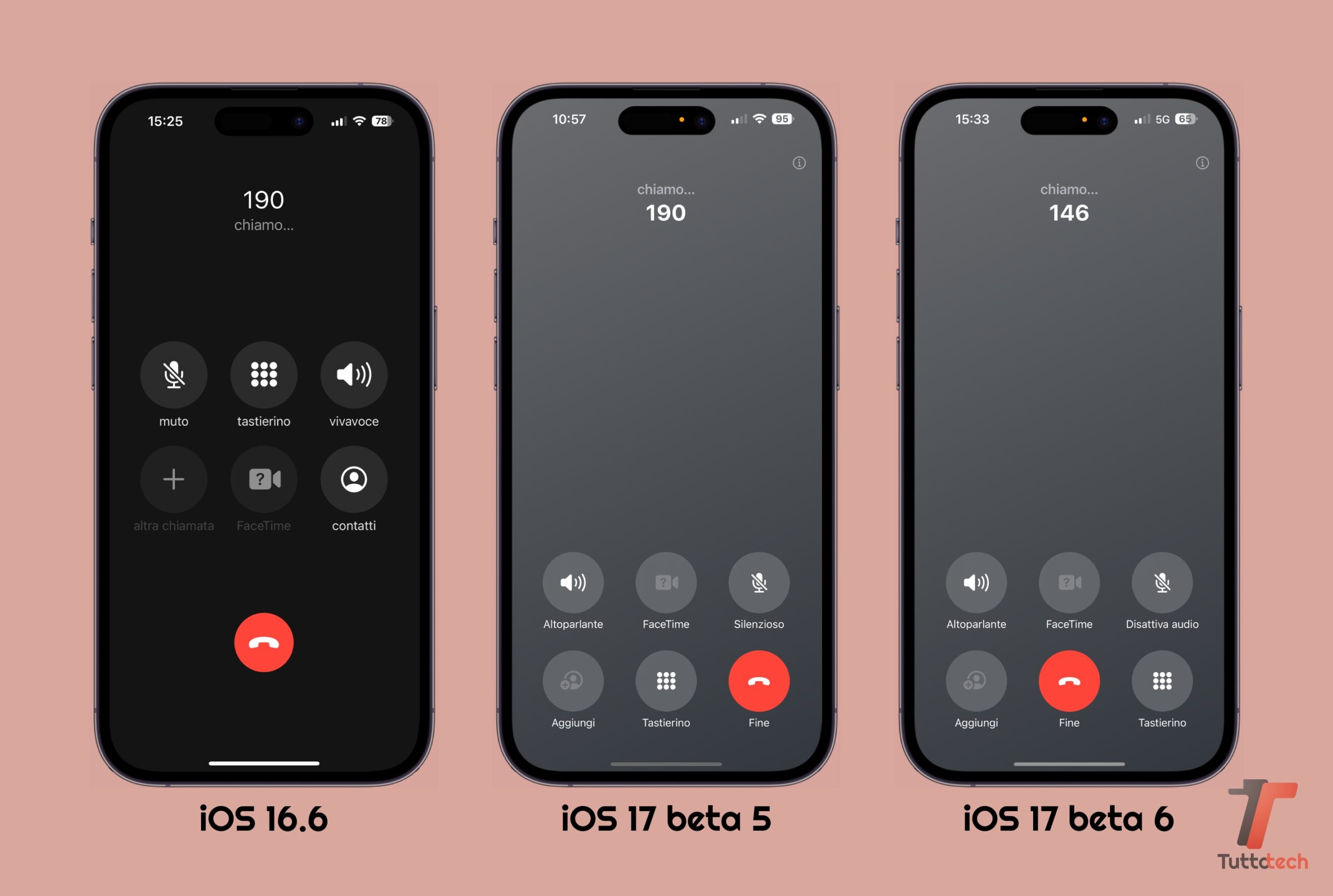 Apple iOS 16.6 vs iOS 17 DB5 vs iOS 17 DB6 - Telefono