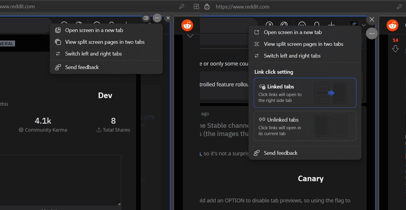 Microsoft Edge split screen nuove opzioni