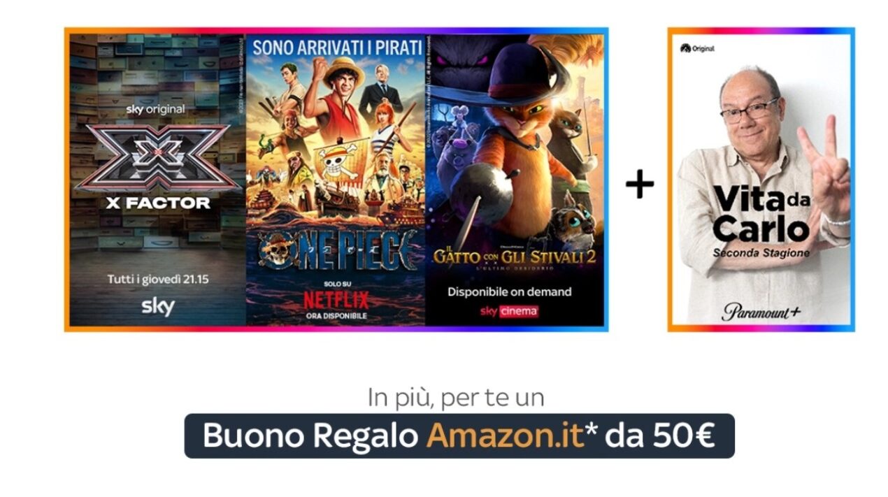 Sky TV, Cinema e Netflix in offerta a meno di 20 euro con Buono Amazon in regalo