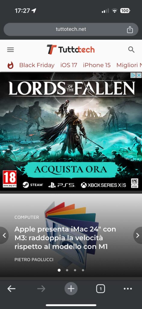 Google Chrome barra degli indirizzi in basso iOS