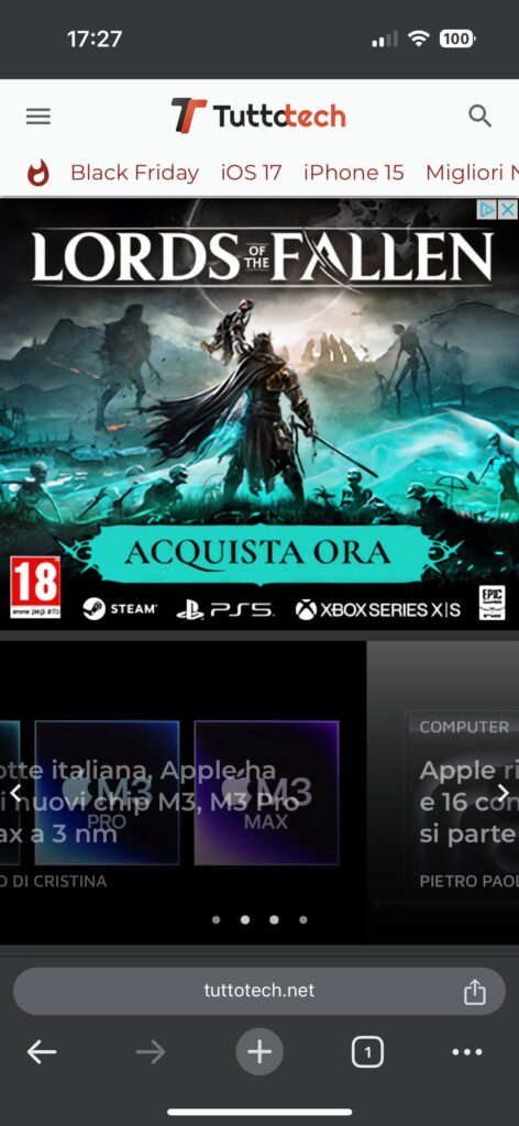 Google Chrome barra degli indirizzi in basso iOS