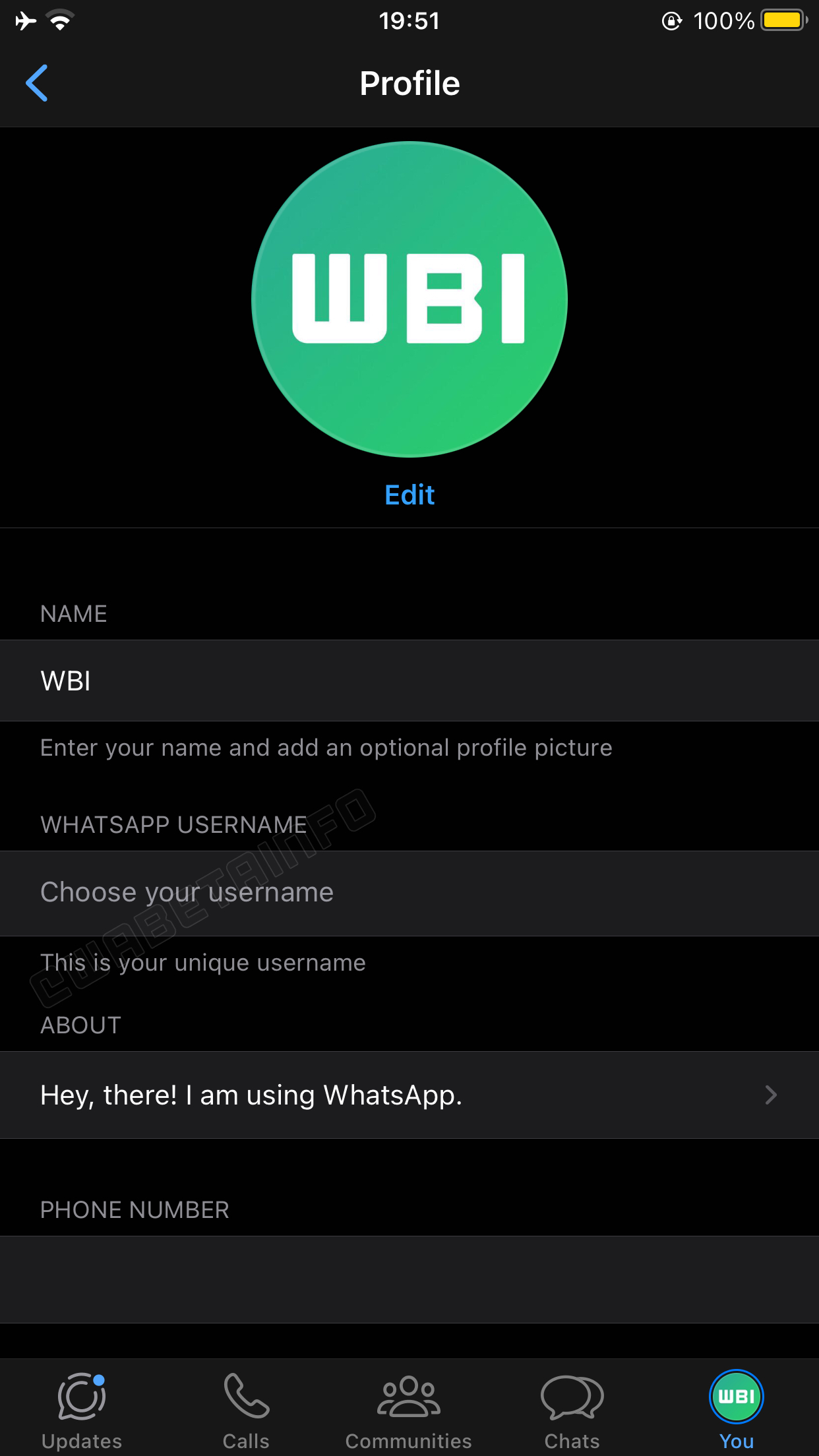 WhatsApp beta iOS nome utente univoco