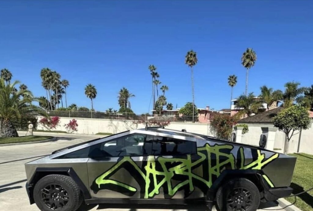 tesla cybertruck graffiti leak