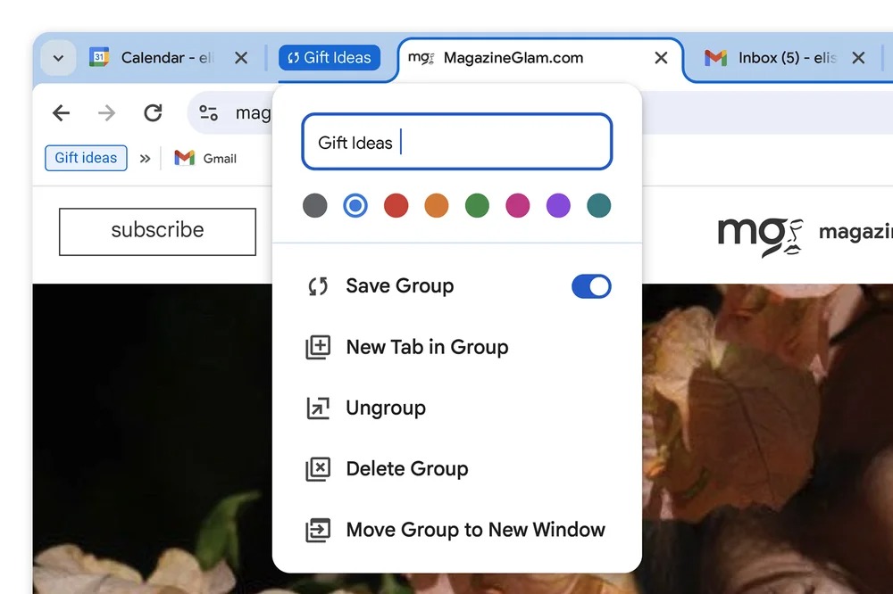 Google Chrome gruppi di schede