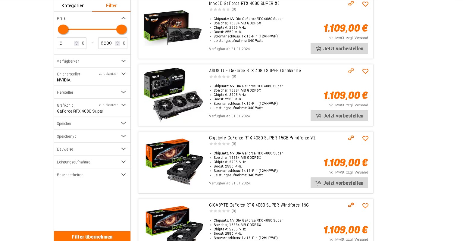 GeForce RTX 4080 SUPER prezzo