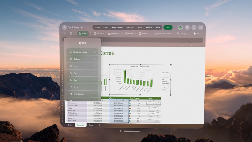 Microsoft Excel per Apple Vision Pro app