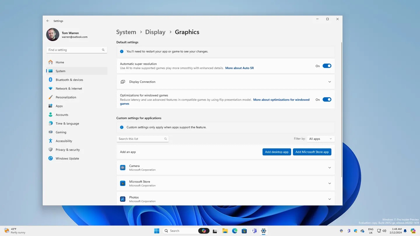 Windows 11 beta opzione super risoluzione automatica