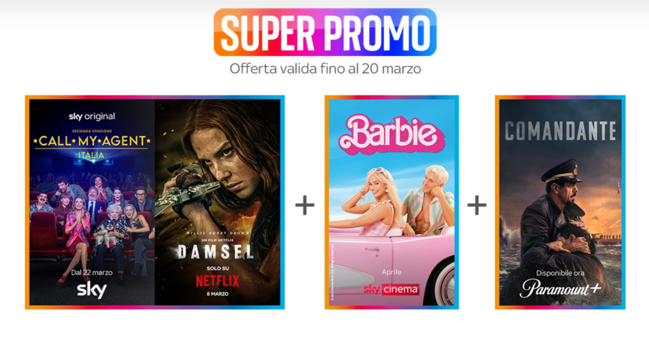 Sky TV + Sky Cinema con Netflix e Paramount+ in offerta a un prezzaccio