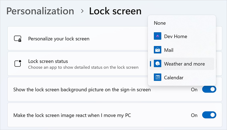 Windows 10 11 widget lock screen
