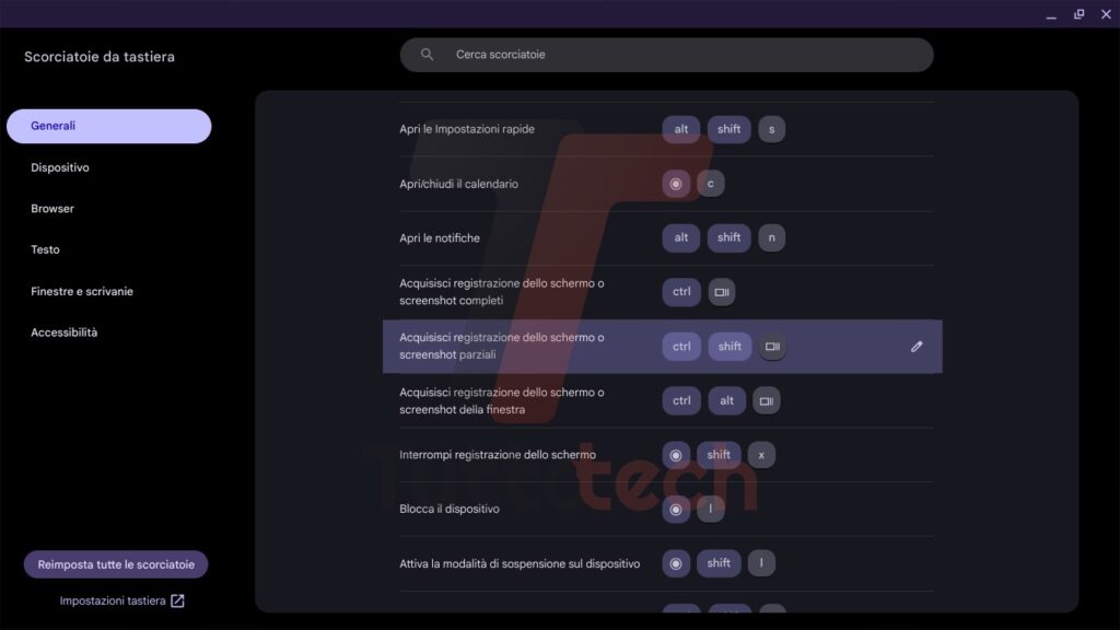 ChromeOS 123 personalizzazione scorciatoie tastiera