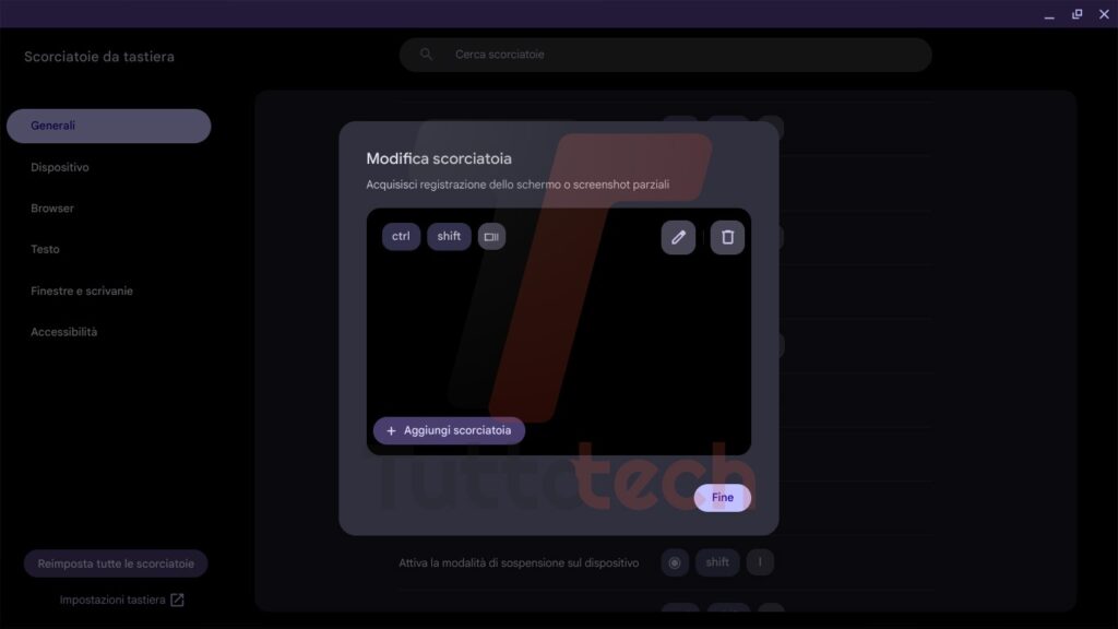 ChromeOS 123 personalizzazione scorciatoie tastiera